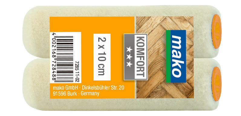 Lack-Versiegelungs-Ersatzwalze Velour KOMFORT, 10 cm, Polhöhe 2 Stk im Polybeutel